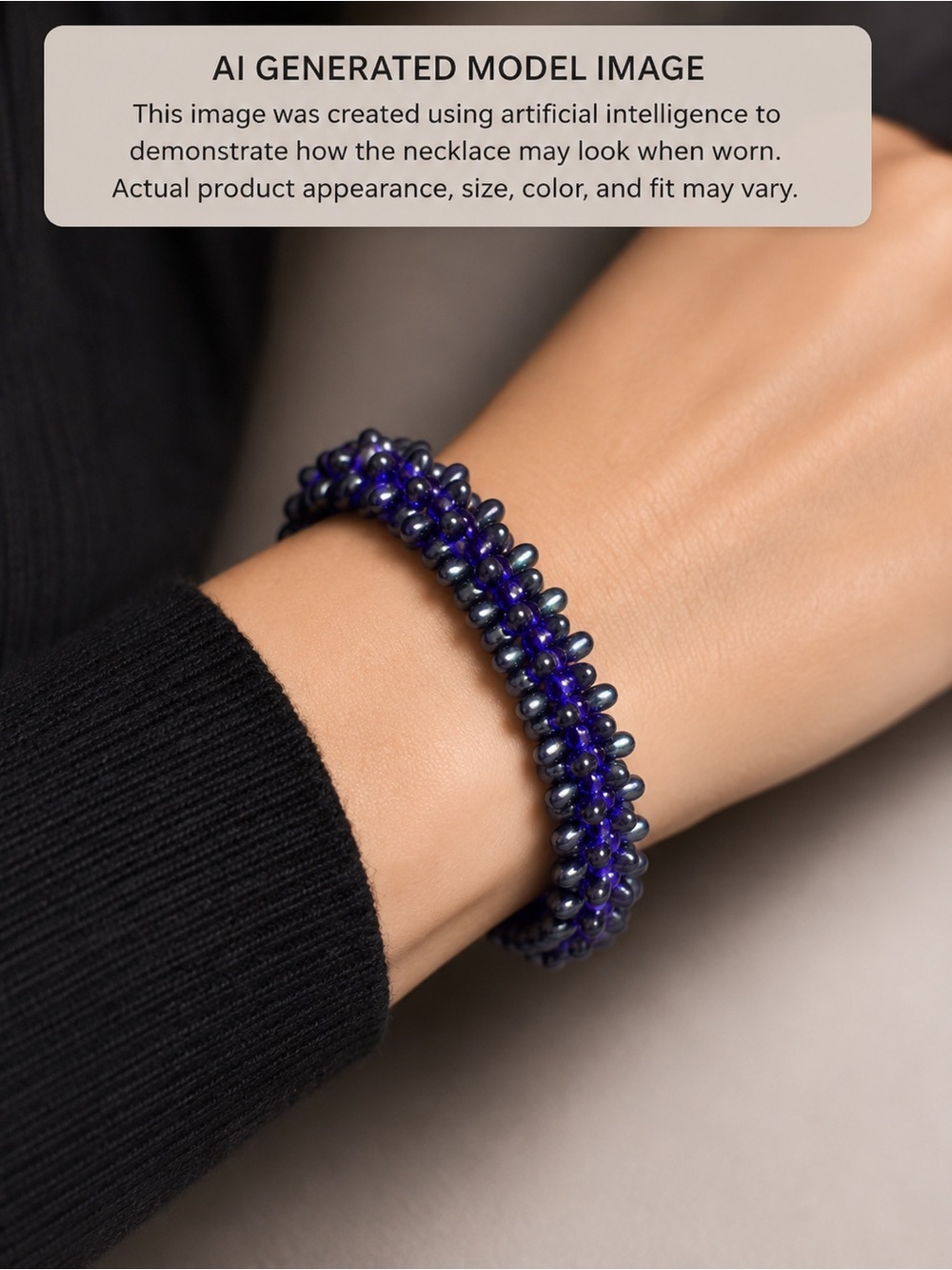 Czech Pressed Glass Teardrop in Royal Blue Stretch Bead Bracelet